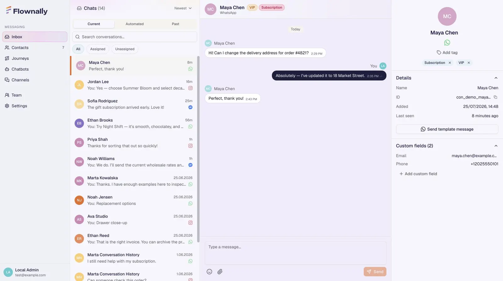 Unified inbox showing messages from multiple platforms