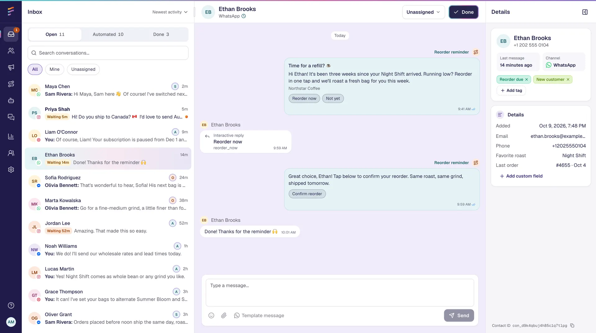 Personalized message flow with warm, brand-consistent tone